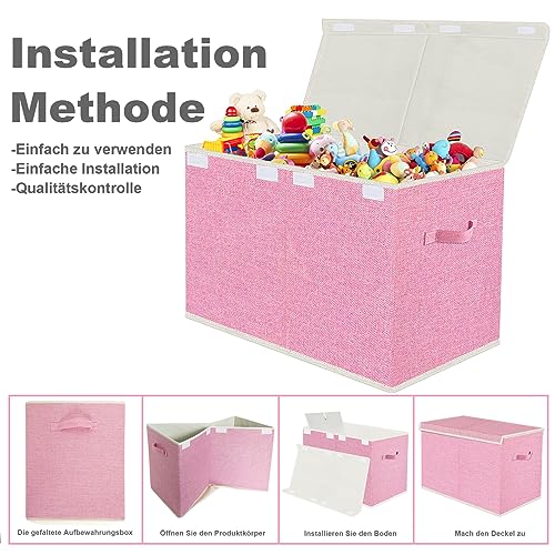 VERONLY Spielzeugkiste Aufbewahrungsbox mit Deckel Kinderzimmer- 83L Faltbar Groß Spielzeug Aufbewahrung Kinder karton mit Griffen für Mädchen Kinderzimmer Bücher Schlafzimmer(62x33x40cm, Rosa)