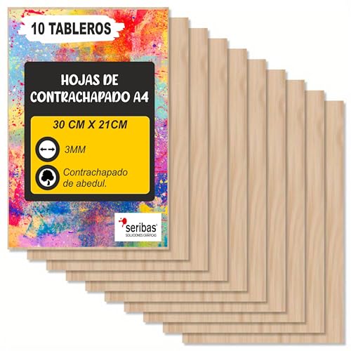 Lot de 10 planches contreplaquées de 3 mm - Dimensions 20 x 30 cm A4 3 mm - Idéal pour laser, CNC - Artisanat et bicolage, modélisme, décorations, cadeaux, pyrogravure - Bois de première ligne.