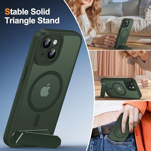 AMILIFECASES Magnetic Compatible with iPhone 15 Case, [Built-in Invisible Kickstand][Compatible with MagSafe][Full Camera Protection] Translucent Matte Phone Case for iPhone 15 6.1" Dark Green by AMILIFECASES - Used condition - Image 4