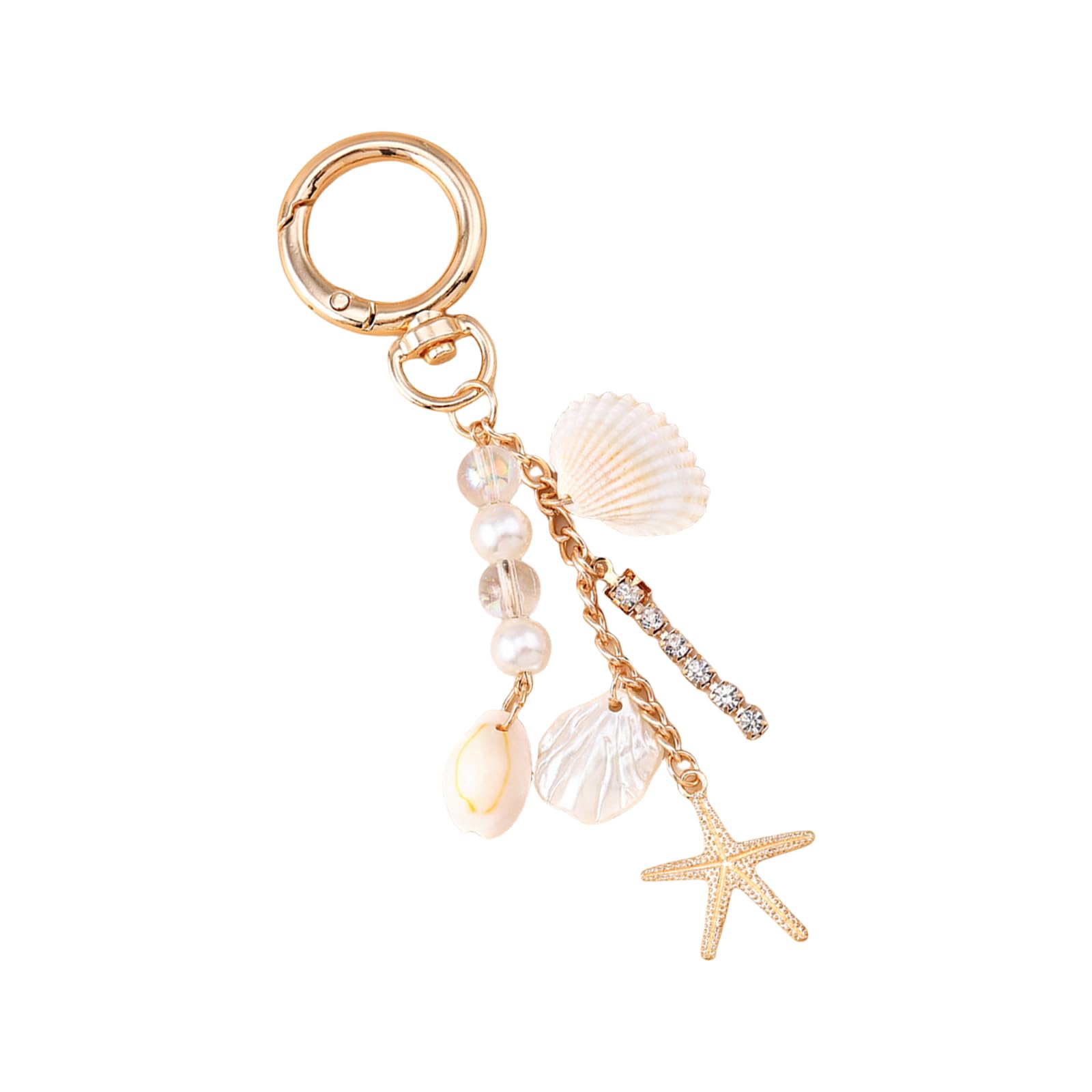 Errory Women's Gold Elegant Seashells Pearls Keychain For Stylish Beach Key Chain Accessory With Starfishes Seahorse Charm For