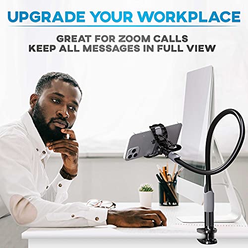 Cell Phone Holder For Bed Gooseneck Bedside Phone Holder Laying Down With Adjustable 360 Clamp Clip And Flexible Long Arm, Phone Holder For Desk Stand And Mount Compatible With Iphone 14 Pro Max #TOP6