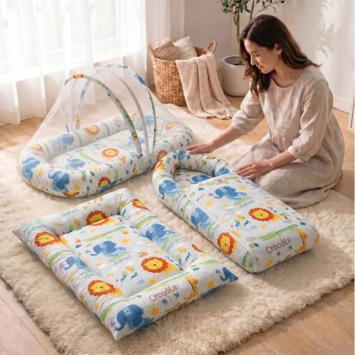 Image of StarAndDaisy Baby Mosquito Net with Mattress and Sleeping Bag, Foldable Mosquito Net Bed with Breathable Mesh, Portable Baby Bedding Set for Newborn