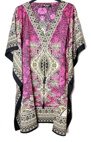 Kaftan Damen-Sommerkleid, kurzärmelig, Einheitsgröße, hergestellt in Indien, Rosa, Talla única Grande