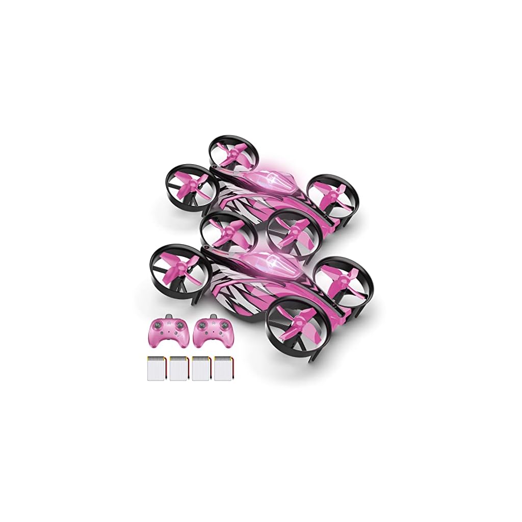UNTEI-2-In-1-Mini-Drone-for-Kids-Remote-Control-Drone-with-Land-Mode-or-Fly-Mode-LED-LightsAuto-Hovering-3D-FlipHeadless-Mode-and-4-BatteriesToys-Gifts-for-Boys-Girls-Harbor-Pink-Harbor-Pink-2Pack