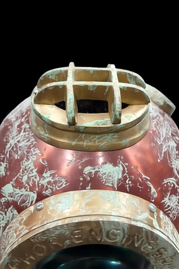 Anchor Engineering Vintage Diving Helmet, 1921, Copper & Brass Finish Antique Maritime Replica, Nautical Collectible Display Piece