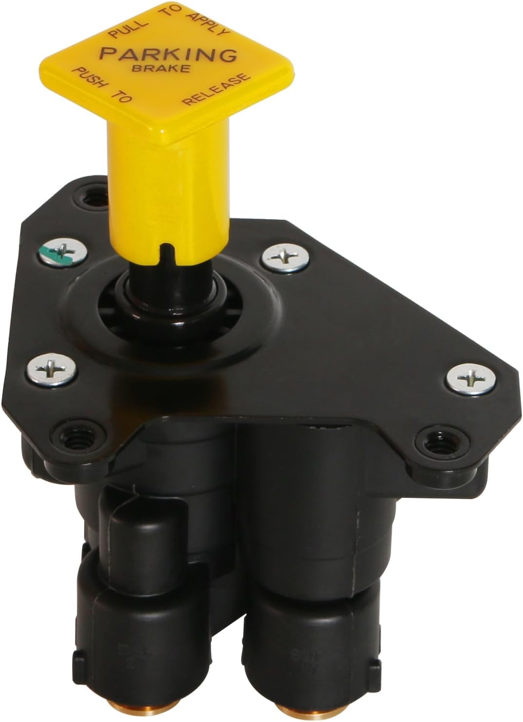 PP-DC Dash Control Brake Valve Fit for Bendix 800733, IHC 2032342C91, Metal Air Control Valve with 3 Ports, 3/8 in Threaded Inlet, NPT Outlet, Polypropylene Body, Black Yellow