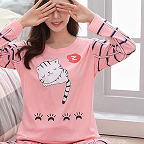 AmiAbi Primavera e outono Novo pijama de manga comprida feminino calça pijama bonito desenho animado