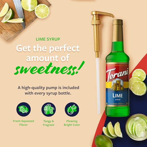 Image of Torani Lime Syrup for Drinks, Flavoring for Iced Tea, Limeade, and Sodas, Pump Included, 25.4 Oz