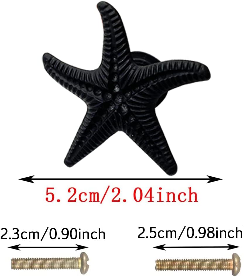 6 Pack Starfish Shape Knobs Drawer Pulls Ocean Style Dresser Knobs Cabinet Knobs for Kitchen Cabinet Cupboard Home Décor (Black)