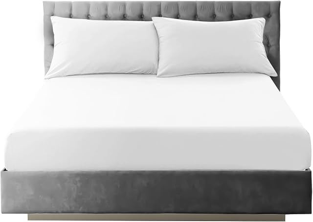 Plain Dyed Microfiber King Size Fitted Sheets, Luxury 25 CM Deep Fitted White Bed Sheet, Easy Care & Warm Polyester Elasticated Corner Microfibre Bedding
