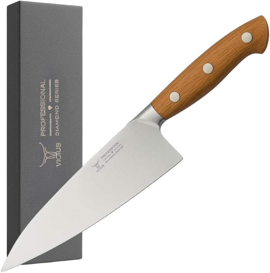 VICIUS 8-Inch German Stainless Chef Knife – German 1.4116 Steel Blade, Red Wood Handle, Premium Gift Box – Professional Kitchen Knife for Slicing, Chopping, and Dicing