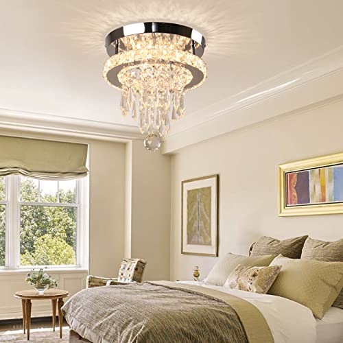 Frixchur Modern Crystal Ceiling Light Led Crystal Flush Mount Ceiling Light Stainless Steel Crystal Ceiling Light Fixture For Hallway Entrance Foyer Variable Light(6500K/2700K/4500K) #TOP7