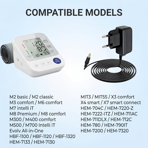 6V Netzteil Ladegerät für Omron Blutdruckmessgerät Netzadapter Ersatz Ladekabel HHP CM01 M2 M3 M4 M5 M6 M7 M8 M9 M300 M400 M500 M700 X2 X3 X4 X7 HEM 7156 Basic Comfort Smart EU Stecker