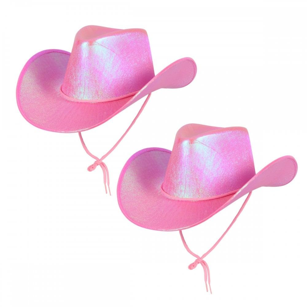 Titch & Timbo 2 Pack Cowgirl Hats (Multiple Options) : Adult Ladies Womens Western Wild West Hen Night Music Festival Barn Dance Rodeo Fancy Dress Cowboy Costume Accessories (Iridescent, Pink,Pink)