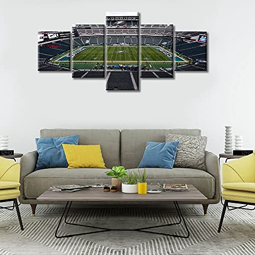 Tumovo Eagles American Soccer Wall Decor Lincoln Financial Field 5 Pieces Canvas Wall Art Philadelphia, Us Stadium Pictures For Home Decor Paintings Prints And Poster Framed Ready To Hang, 50" Wx24 H #TOP3