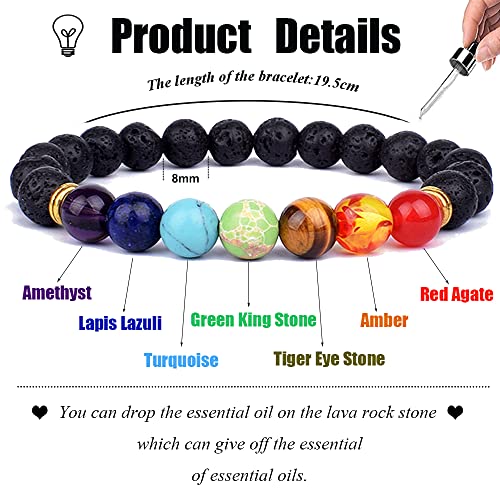 14 Pcs Lava Rock 7 Chakra Energy Oil Diffuser Bracelet Set for Women Men Unisex Elastic 8mm Stone Yoga Beaded Bracelets Jewelry With Lucky Healing2