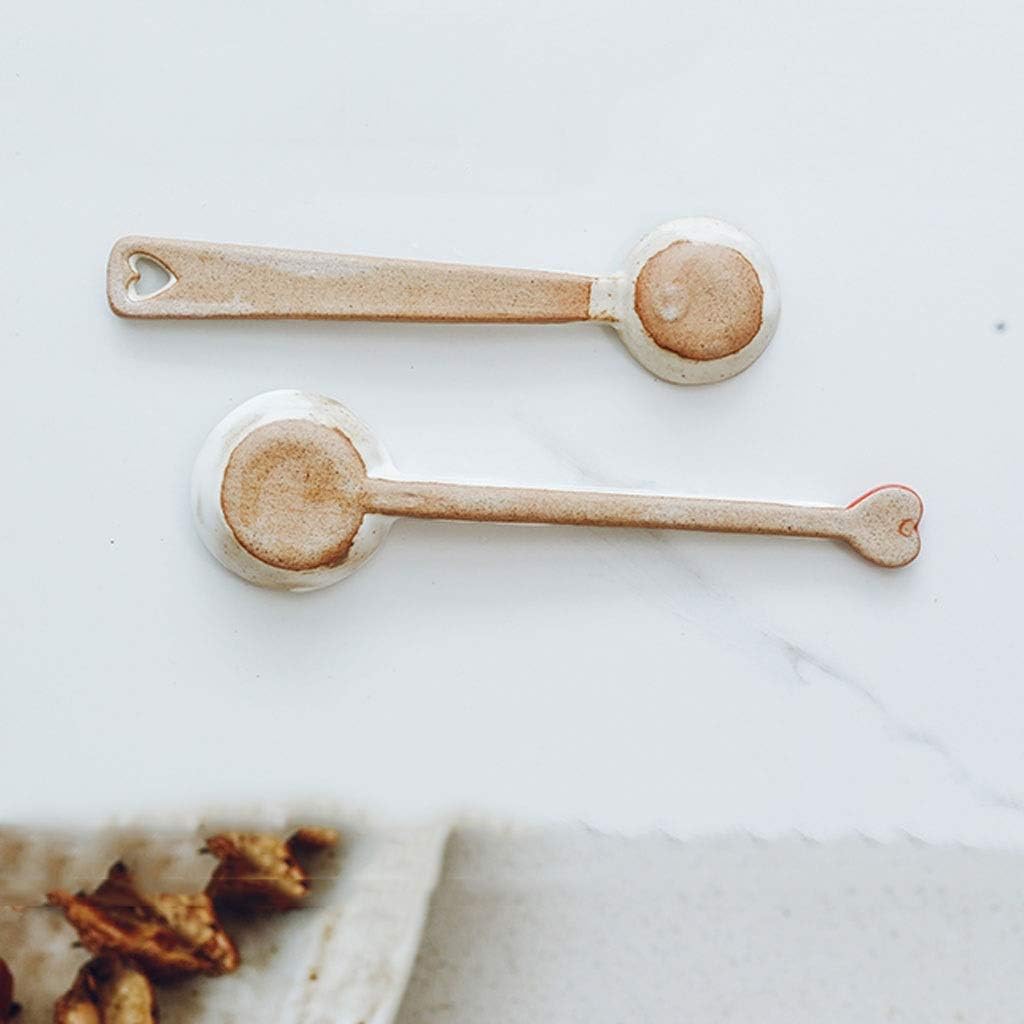 TOMYEUS China スープスプーン ツーピース カップル 家庭用スプーン レトロ セラミック デザートスプーン キッチンツー