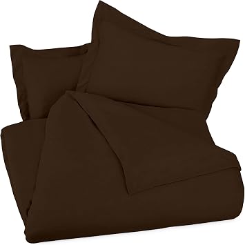 Shreem Linen 3-Piece Zipper Closure Duvet Cover Set 1 Duvet Cover & 2 Pillowcase Cotton Ultra Soft - 54" x 80" Single, Chocolate Solid