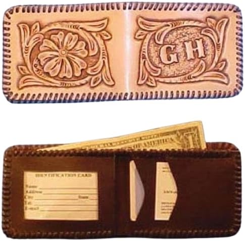 Realeather Unisex-Youth Classic Bi-Fold Wallet, Brown, Tooling Leather, RFID Protected