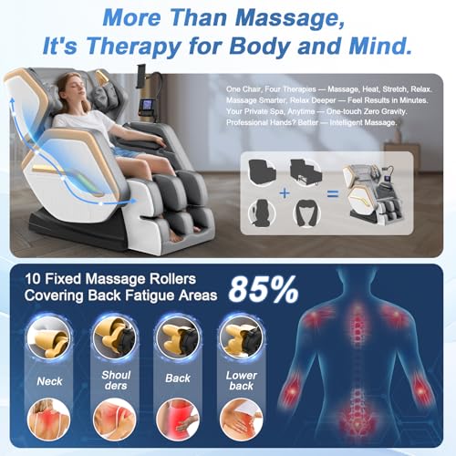 Image of Massage Chair Full Body, Zero Gravity Massage Chair 2026 for Back Fatigue with 10 Fixed Rollers, Heating, Airbags, Phone Controller, Bluetooth Speaker, Nightlights for Living Room, Bedroom