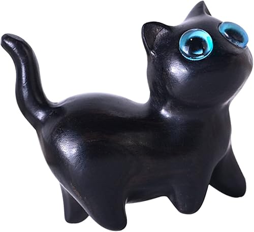 Cabilock Estatua de madera para gatito, adornos de casa, decoración de madera, decoración del hogar, escultura de madera de gato, figura de gatito