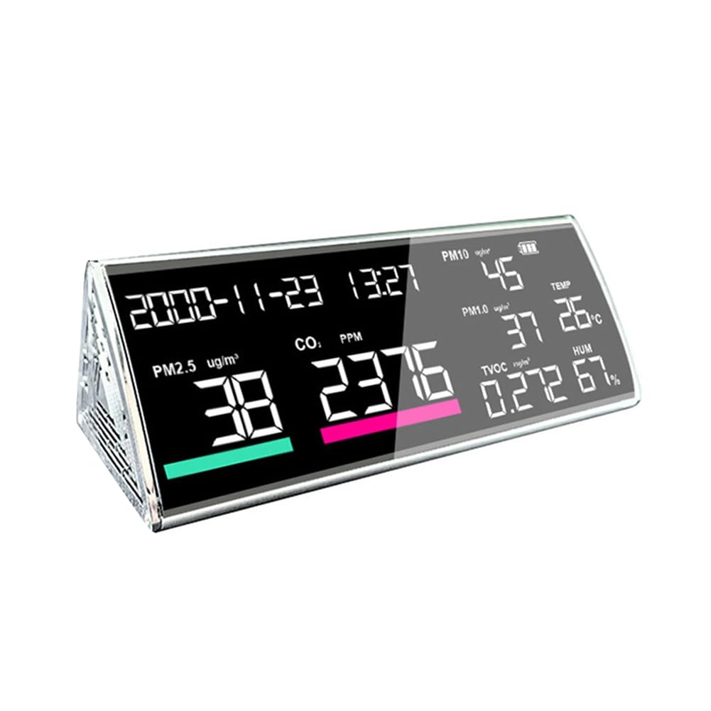 Aundhegrtt Silver Carbon Dioxide Detector Temperature Humidity Pm2.5/Pm10/Pm1.0 Tester Co2 Quality Detector B