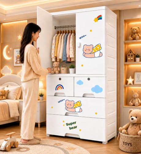 Image of HIWARE Premium Modular Wardrobe for Bedroom, Kids Room and Home | Spacious Clothes Storage Cabinet with Drawers and Shelves | Modern Stylish Design, Heavy Duty, Multiuse Organizer - HSM17144-BEAR