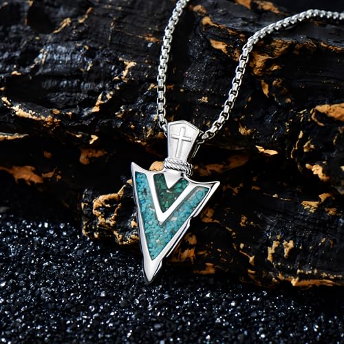 Arrowhead Necklace for Men Women 925 Sterling Silver Turquoise Malachite Celtic/Eye of Horus/Viking Arrow Pendant Amulet Jewelry Gifts Native American Necklace2