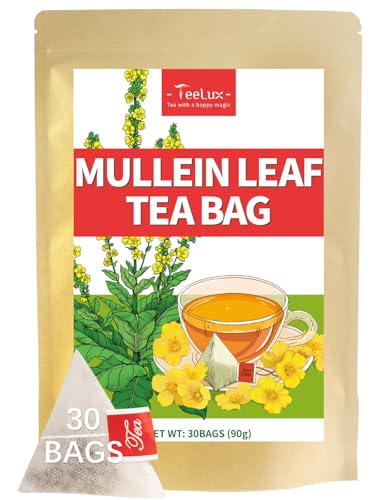 Image of TeeLux Mullein Leaf Tea Bags, 3g /Bag, Smooth Taste, Caffeine Free, 30 ct | Natural Mullein Leaves, Single Ingredient, Gluten Free & Sugar Free, Corn Fiber Pyramid Tea Bags