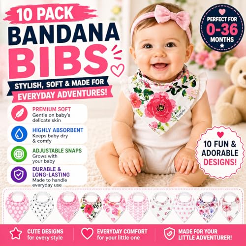 Image of KiddyStar Baby Bibs | Multi-Pack Organic Cotton Bandana Drool Bibs, Soft Absorbent Adjustable Bibs for Boys & Girls