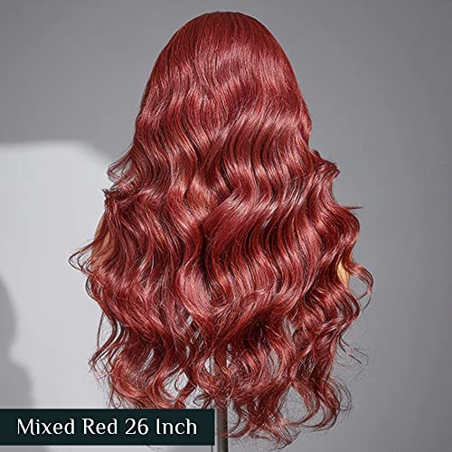 Swetcurly Long Wavy Wig For Women 26 Inch Middle Part Curly Wavy Wig Natural Looking Synthetic Heat Resistant Fiber Wig For Daily Party Use Mixed Red 26 Inch #TOP4