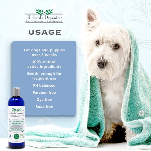 Richard’s Organics Deodorizing Shampoo For Dogs, 12 Oz. – Dog Odor Shampoo With Baking Soda, Aloe Vera, Zinc, And More To Remove And Control Odors – Naturally Gentle And Safe #TOP3