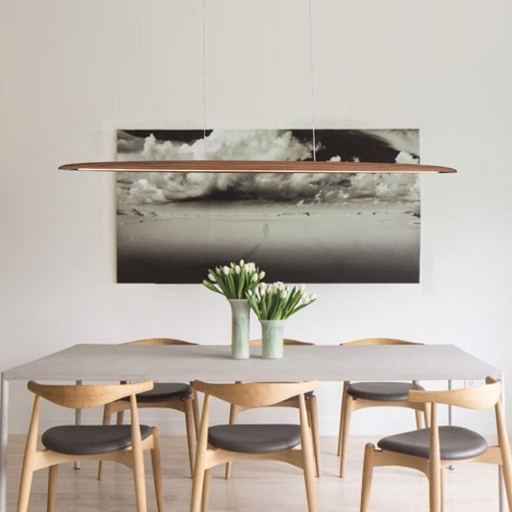LED Wooden Chandelier Dimmable Dining Table Ceiling Light Height Adjustable Pendant Light Remote Control Living Room Eye Protection Lamp Restaurant Bedroom Kitchen Hanging Lamp 130CM,Brown