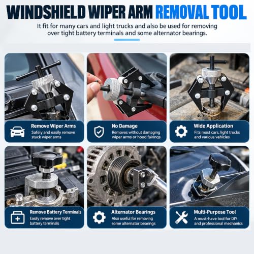 Gashwer Battery Terminal and Wiper Arm Puller Tools, Windshield Wiper Arm Removal Tool, Heavy-Duty Arm Bearing Remover Puller Repair Tool by Gashwer - Used condition - Image 5