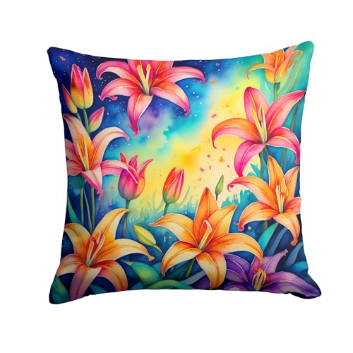 Caroline's Treasures DAC1970PW1414 Colorful Lilies Fabric Decorative Pillow Machine Washable, Indoor Outdoor Decorative Pillow for Couch, Bed or Patio, 14Hx14W