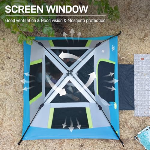 Image of EVER ADVANCED 4 Person Blackout Camping Tent, 60s Easy Setup Instant Cabin Tent for Family, 4000mm Water-Resistant & UV Protection Light-Blocking Tent with Rainfly for Outdoor Travel, 8' x 7' x 59 inch
