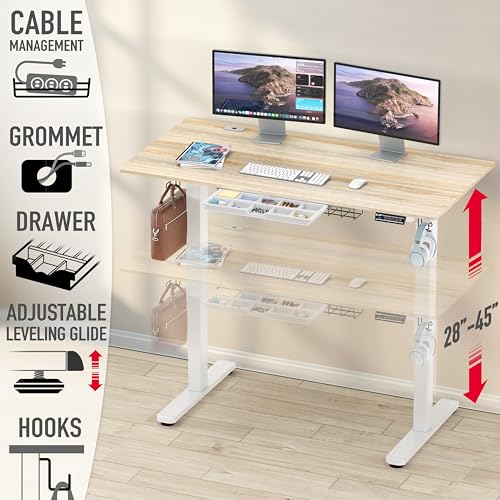 SHW 55 x 28 Inches Electric Height Adjustable Standing Desk with Drawer and Memory Preset, 140 x 71 cm, Maple by SHW - Image 3