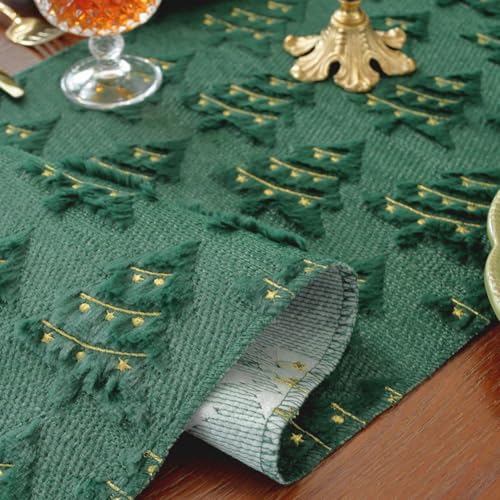 Chemin de table Noël fausse fourrure verte pour table chaleureuse - 7