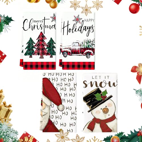 Set di 4 strofinacci natalizi in cotone rosso alce albero di natale set di asciugamani da cucina decorazioni natalizie 40 x 60 cm