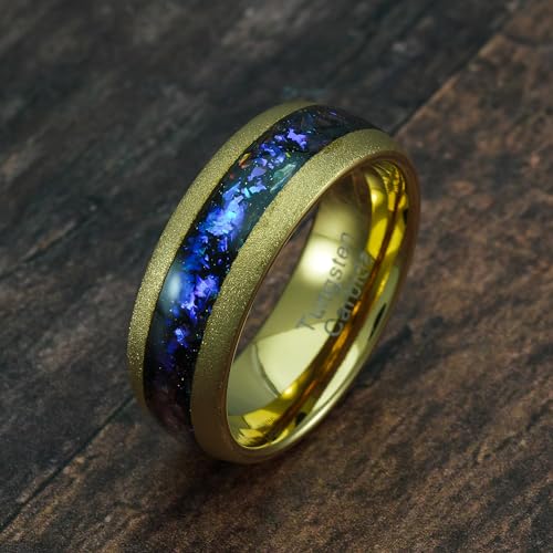 100S JEWELRY Engraved Personalized Gold Sandblast Orion Nebula Galaxy Tungsten Rings For Men Wedding Promise Band Size 6-16 (Tungsten, 9.5)