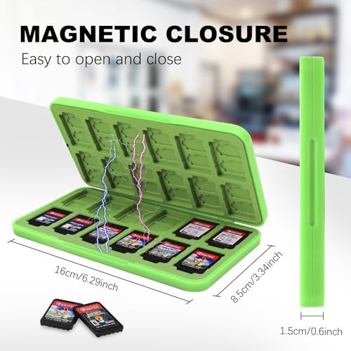 Image of FYY Nintendo Switch Game Case Holder for Switch 2 Cartridge Case with 24 Game Card Slots & 48 Micro SD Card Slots, Hard Shell, Silicone Lining Green