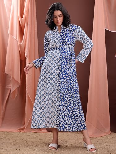 Image of PURVAJA Women's Mandarin Collar Cotton Blend Dress