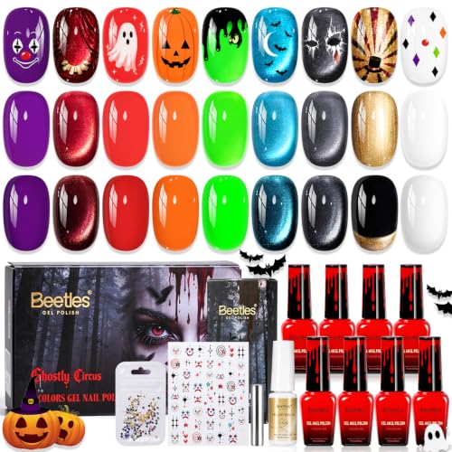 Image of Beetles Halloween Gel Nail Polish Set, 8 Colors Fall Orange Red Purple