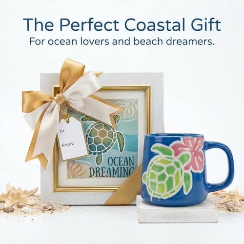 Taza artesanal Cape Shore 16oz diseño tortuga y flor miniatura 6