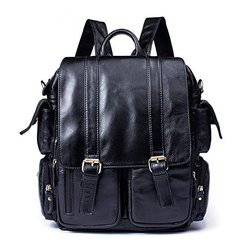 Vintage Rucksack Herren, Leder 14 Zoll Laptop Rucksack Business Schulrucksack für Hochschule Studenten,Schwarz