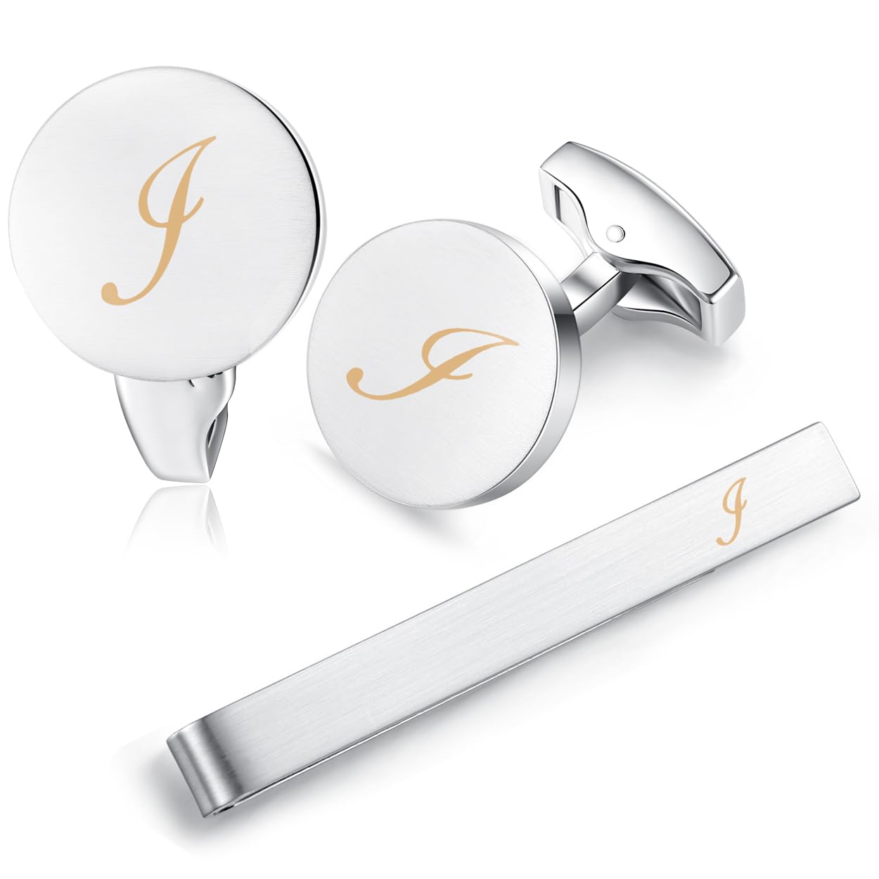 HONEY BEAR Carta Inicial Alfabeto Gemelos & Clip Pasador de Corbata Pisacorbatas - Acero Inoxidable para la Camisa de los Hombres Regalo de Boda del Negocio Plata