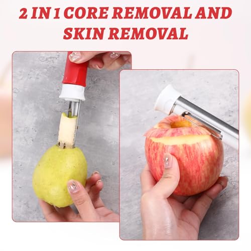 Red Apple Corer and Peeler, Multi Functional Apple Corer for Bell Peppers Pears,Stainless Steel 2-In-1 Household Kitchenware, Plastic-Handle,Fruit and Vegetable Peeling Tool,Christmas Halloween Gifts - Thumbnail 4