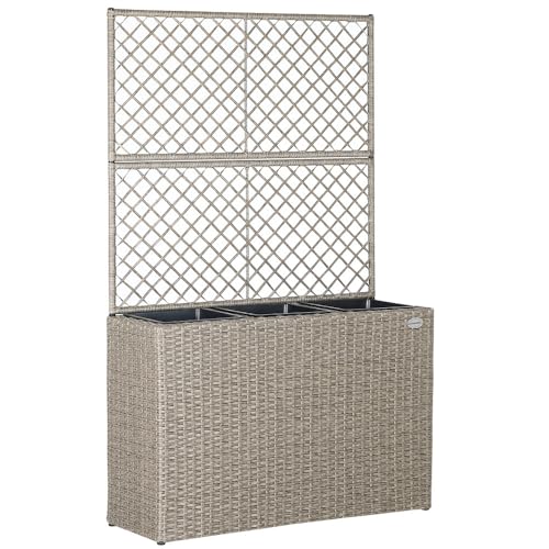 CASARIA® Macetero Exterior con 3 Macetas Internas Extraíbles con Drenaje de Agua Jardinera Poliratán con Enrejado 146x83x30,5cm Crema
