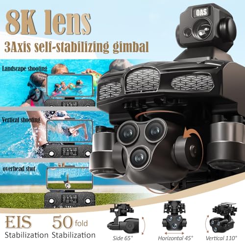 5G FPV Drone with Camera for Adults 4K & 8K, GPS Brushless Motor with 3-Axis Gimbal & 360° Obstacle Avoidance, 60min Flight Time, 5KM Long Range Transmission, Foldable RC Drone with Auto Return Home - Image 3