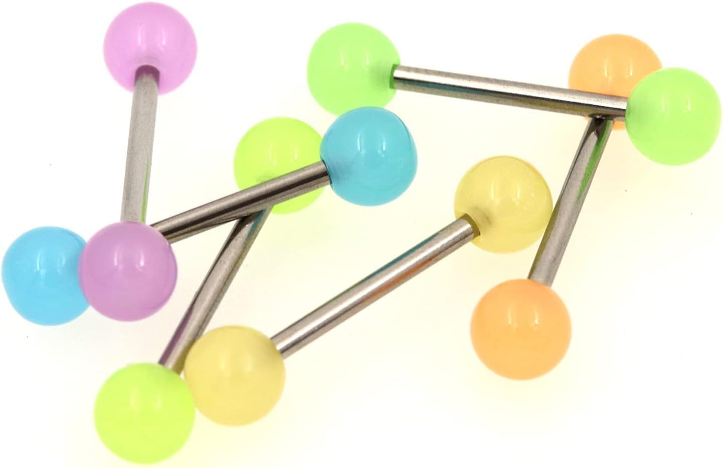 PiercingArt Glow In Dark Plastic Tongue Nipple Rings Neon Rubber Acrylic Nipple Tongue Piercing Jewelry Bioplast Nipplering Jewelry Set Surgical Steel Barbells for Women Men 16mm 14G